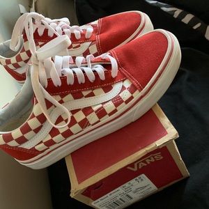 Red checkerboard Vans